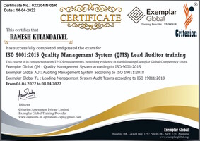 Certified Lead Auditor in ISO 9001:2015