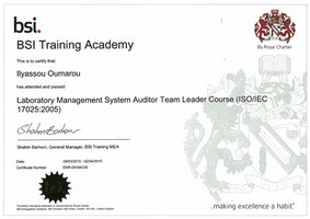 Certificate Ilyassou Oumarou ISO 17025 Laboratory Management System