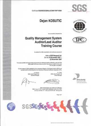 Quality Management System Auditor/Lead Auditor Training Course